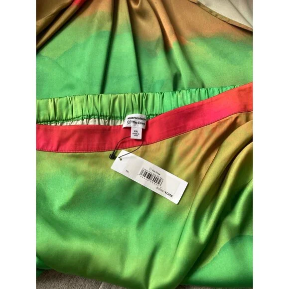 Ombré The Drop XXL Satiny Slip Skirt XXL Midi Green Abstract Summer Boho Beach - Picture 4 of 5